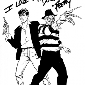 Dylan Dog & Freddy Krueger: disegno di Angelo Stano per il "Dylan Dog Horror Fest '90"