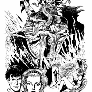 Dylan Dog con Lana Turner, illustrazione di Montanari & Grassani dall'albo "Femmine fatali" uscito in allegato al volume "Io, Dylan e le donne" (Glamour International, 1990)