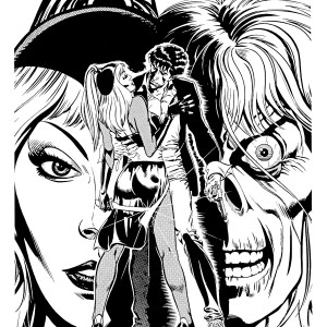 Dylan Dog con Satanik, illustrazione di Claudio Castellini dall'albo "Femmine fatali" uscito in allegato al volume "Io, Dylan e le donne" (Glamour International, 1990)
