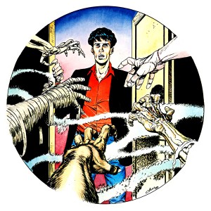 Illustrazione di Claudio Villa per la locandina della mostra "Dylan Dog - Thrilling fra brivido e mistero" (1988)