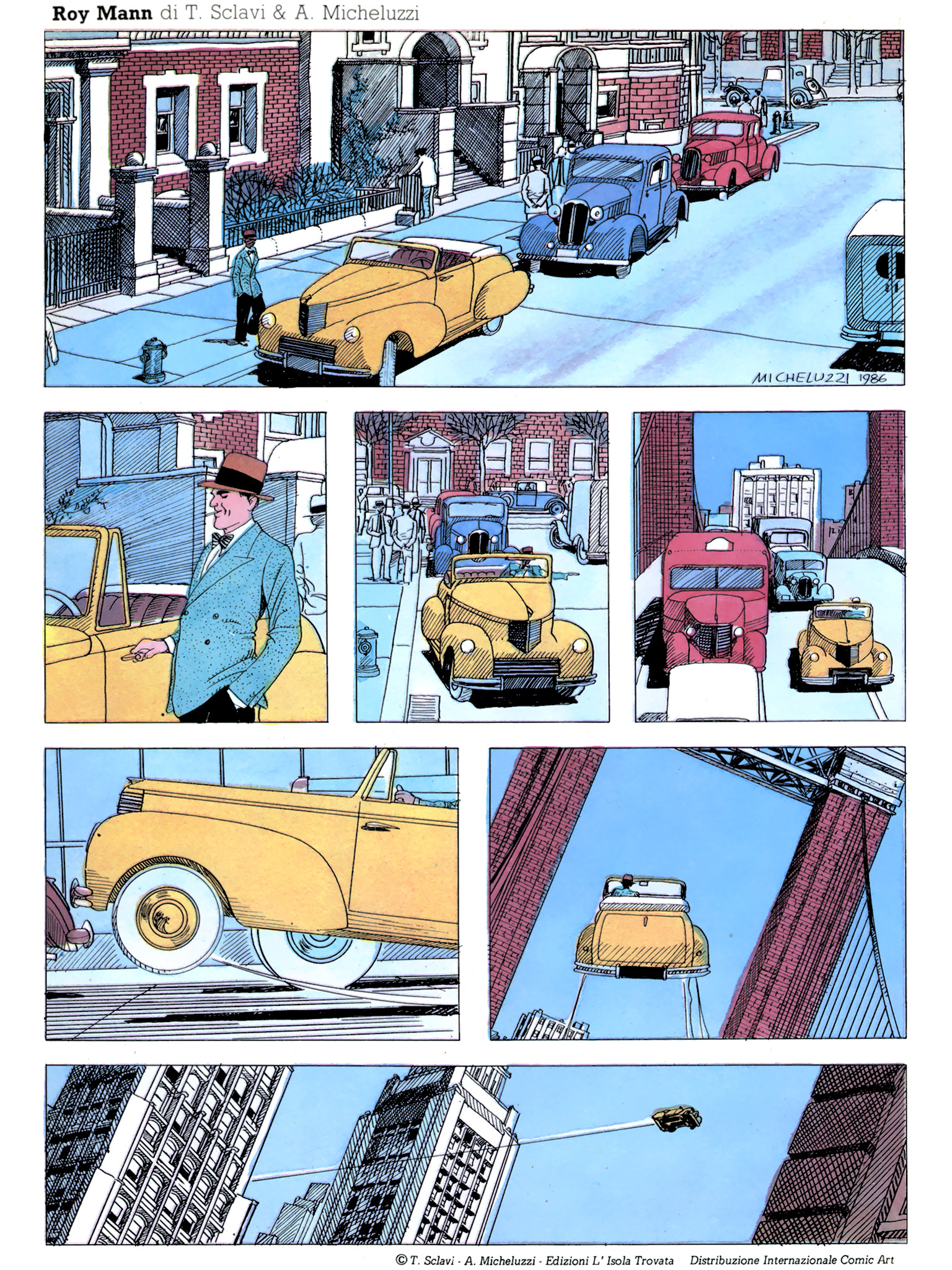 Roy Mann, "In uno strano mondo", di Sclavi & Micheluzzi. Da "Comic Art" nn. 34/39, 1987.